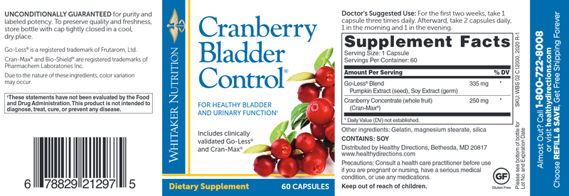 Cranberry Bladder Control (Dr. Whitaker/Whitaker Nutrition) Label