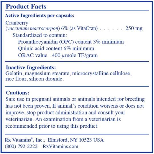 Cranberry Rx (Rx Vitamins for Pets) Supplement Facts