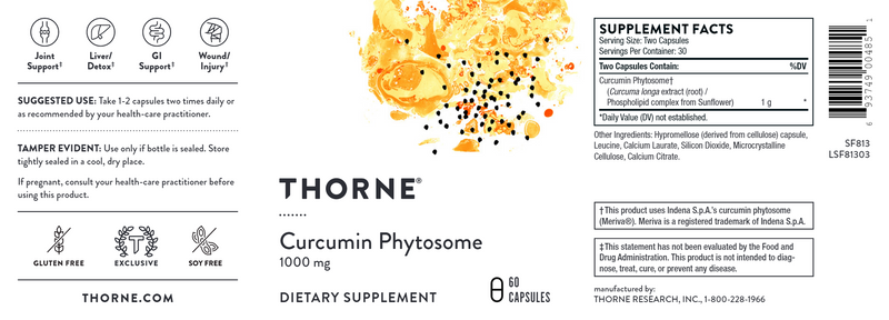 Curcumin Phytosome Meriva (Thorne) 60ct label