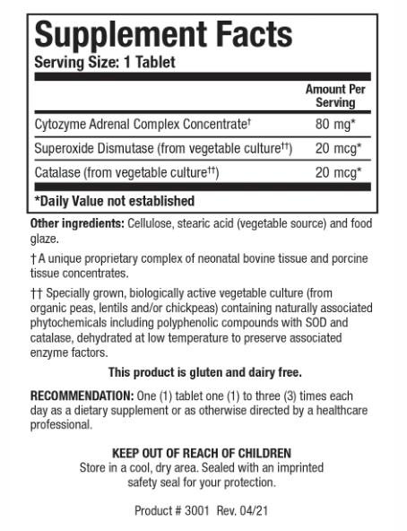 Cytozyme-AD (Neonatal Adrenal) (Biotics Research) Supplement Facts