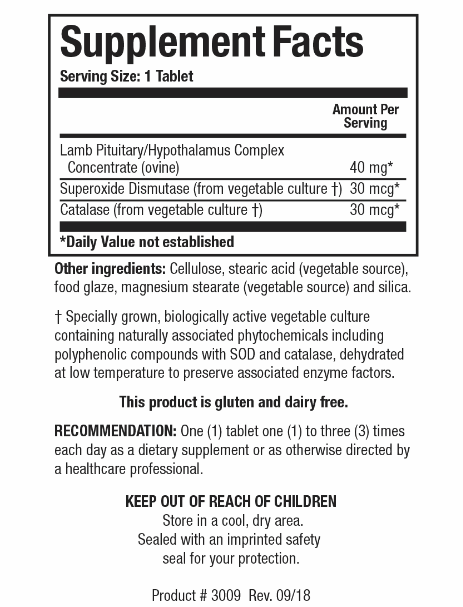 Cytozyme-PT/HPT (Ovine Pituitary/Hypothalamus) (Biotics Research) Supplement Facts