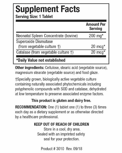 Cytozyme-SP (Neonatal Spleen) (Biotics Research) Supplement Facts