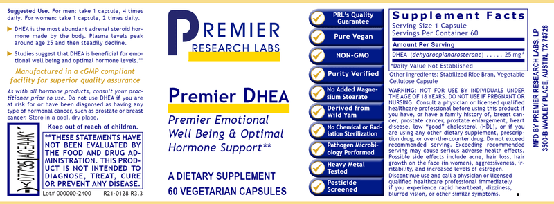 DHEA Premier (Premier Research Labs) Label