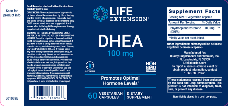 DHEA 100 mg (Life Extension) Label