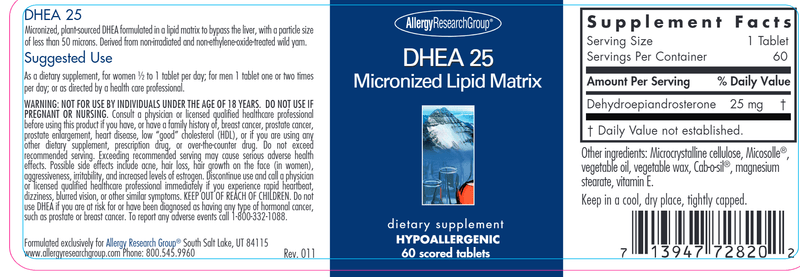 DHEA 25 mg (Allergy Research Group) label