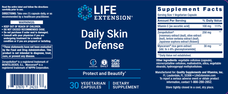 Daily Skin Defense (Life Extension) Label