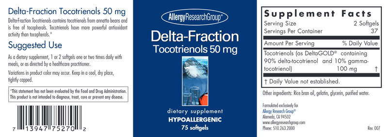 Delta-Fraction Tocotrienols 50 mg (Allergy Research Group) label