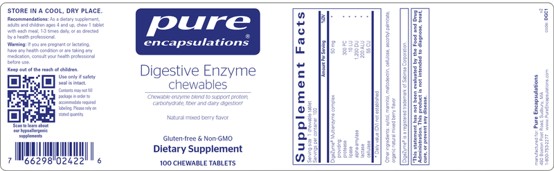 Digestive Enzyme chewables (Pure Encapsulations) Label