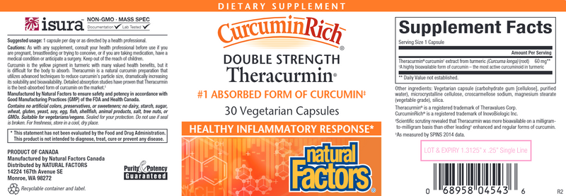 Double Strength Theracurmin (Natural Factors) Label