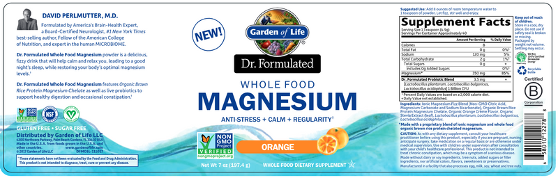 Dr. Formulated Magnesium Orange (Garden of Life) Label