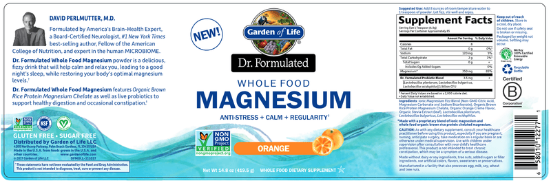 Dr. Formulated Magnesium Orange (Garden of Life) 14.8oz Label