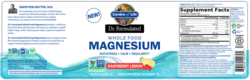 Dr. Formulated Magnesium Raspberry Lemon (Garden of Life) 7oz Label