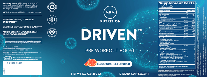 Driven Pre-Workout Blood Orange (Metabolic Response Modifier) Label