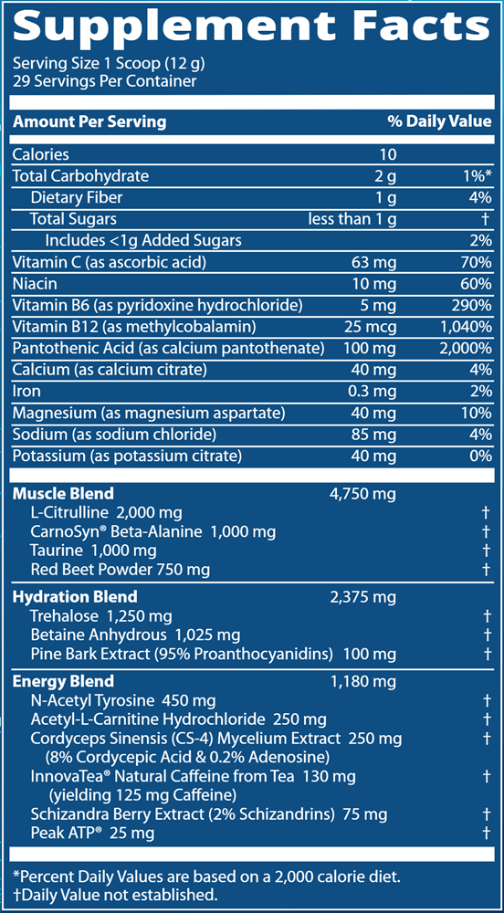 Driven Pre-Workout Blood Orange (Metabolic Response Modifier) Supplement Facts