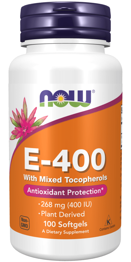 E-400 (Mixed Tocopherols) 100 Softgels (NOW) Front