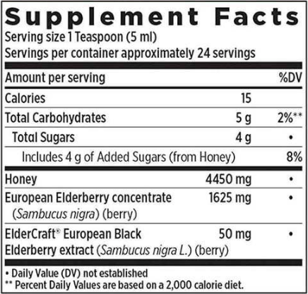 Elderberry Syrup (New Chapter) Supplement Facts