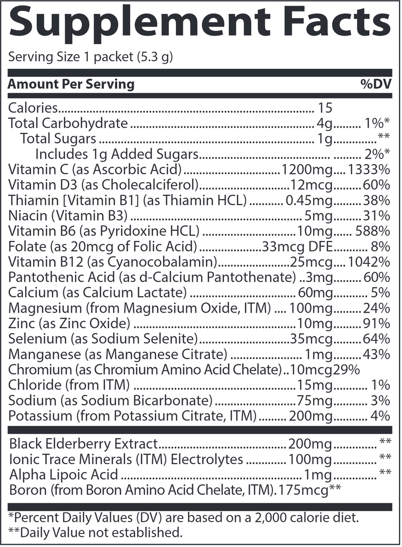 Electrolyte Stamina PowerPak+ Immunity Trace Minerals Research supplement facts