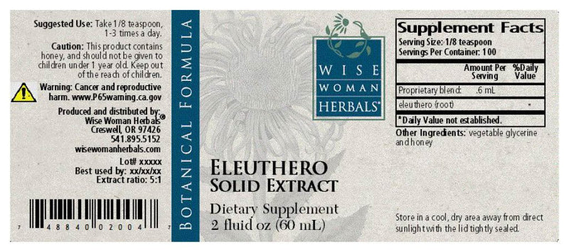 Eleuthero Solid Extract (Wise Woman Herbals) Label