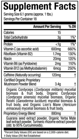 Energy+ Orange Mushroom Drink Mix (Om Mushrooms) supplement facts