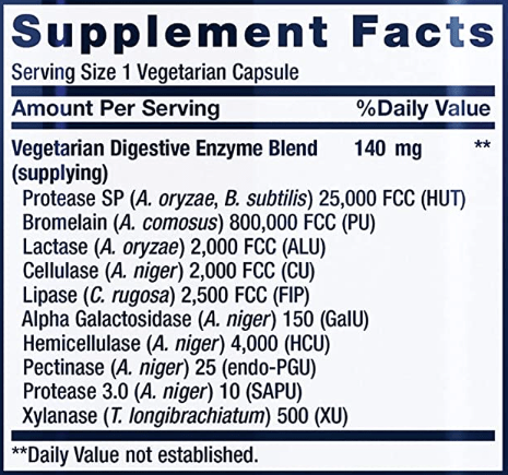 Enhanced Super Digestive Enzymes (Life Extension) Supplement Facts