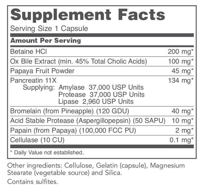 Enzymes-HCl (Protocol for Life Balance) Supplement Facts