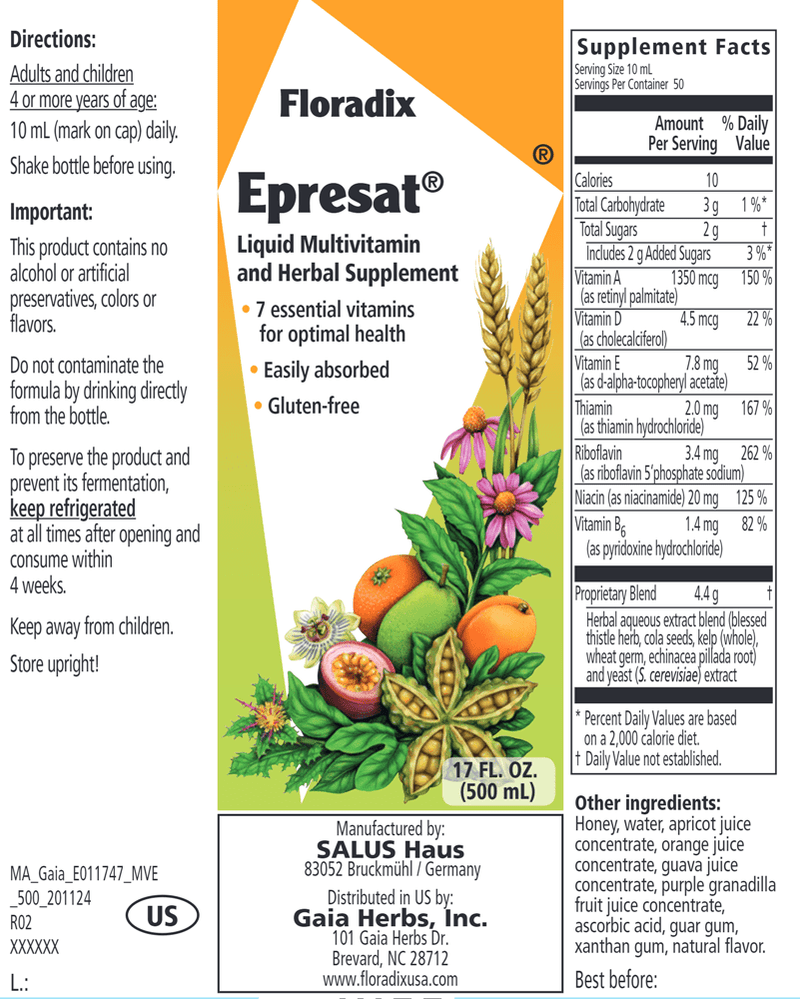 Epresat Adult Multivitamin 17oz (Salus) Label