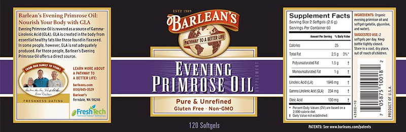 Evening Primrose Oil (Barlean's Organic Oils) Label