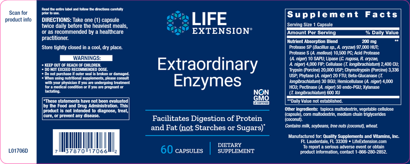 Extraordinary Enzymes (Life Extension) Label