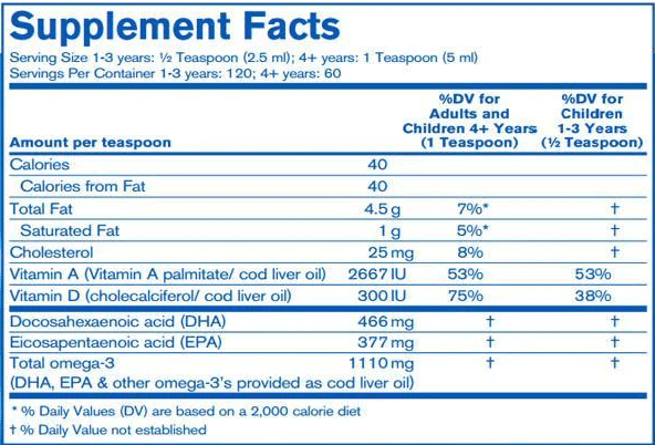 FP Cod Liver Oil Pharmax Supplement Facts