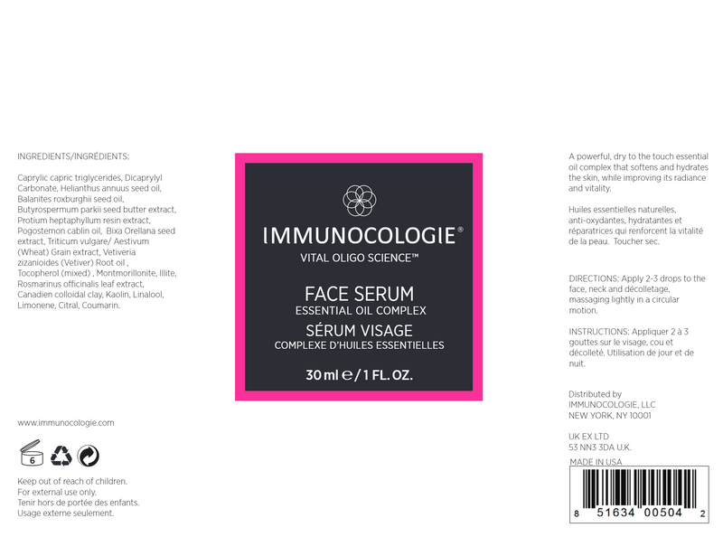 Face Serum Oil (Immunocologie Skincare) Label