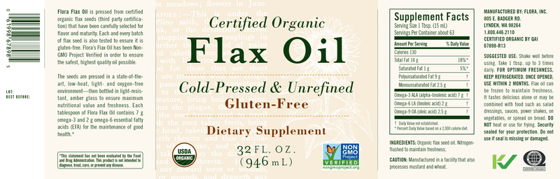 Flax Oil Certified Organic (Flora) Label