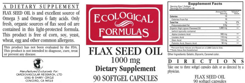 Flax Seed Oil (Ecological Formulas) Label