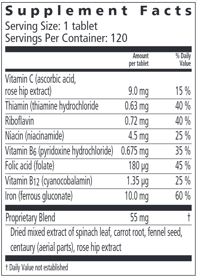 Floradix Iron 120ct (Salus) Supplement Facts