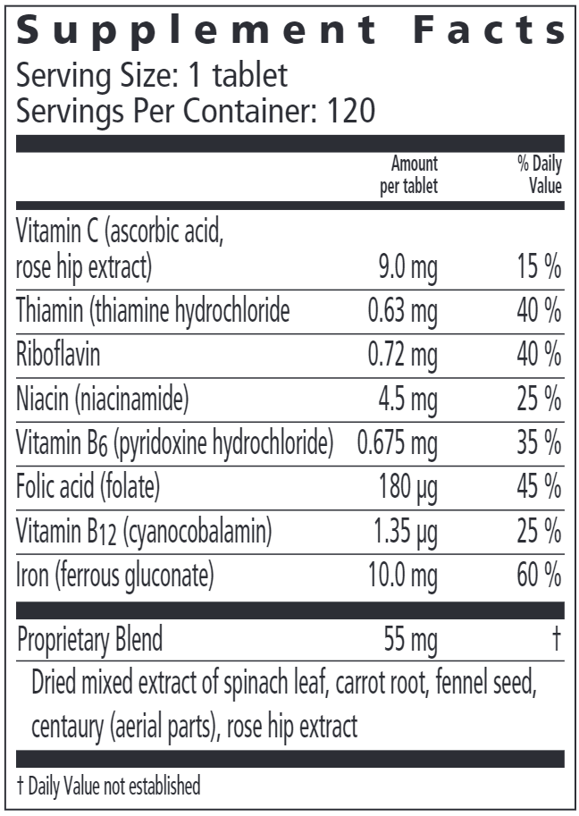 Floradix Iron 80ct (Salus) Supplement Facts