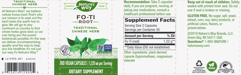 Fo-Ti Root 610 mg (Nature's Way) Label