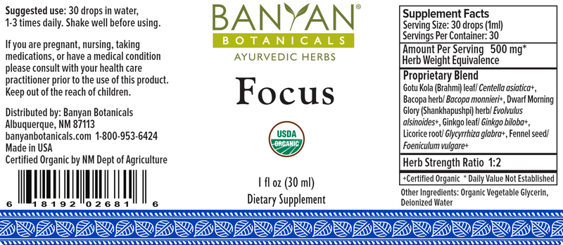 Focus Liquid Extract Organic (Banyan Botanicals) Label