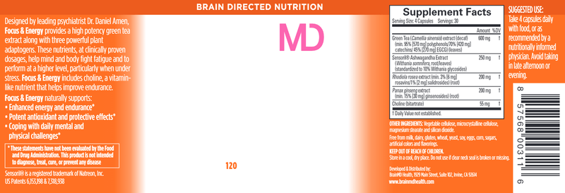 Focus and Energy (Brain MD) Label