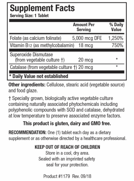 Folate-5 Plus (with B12) (Biotics Research) Supplement Facts