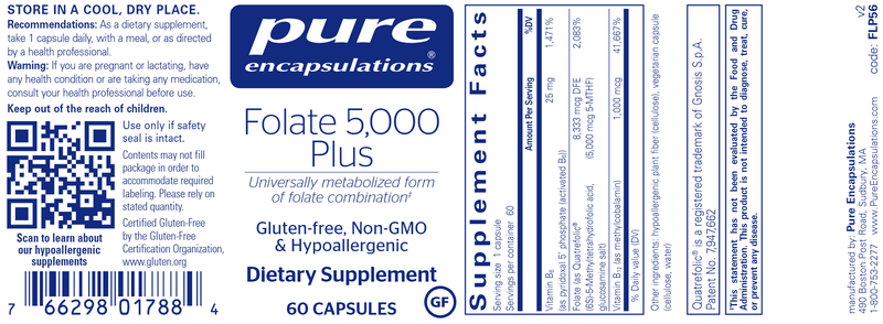 Folate 5,000 Plus (Pure Encapsulations) Label