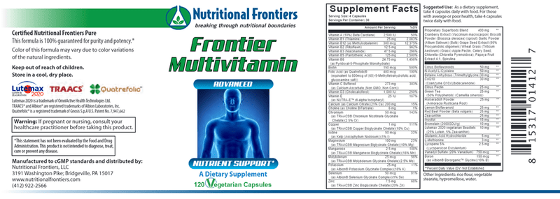 Frontier Multivitamin (Nutritional Frontiers) Label