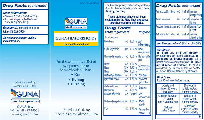 GUNA-Hemorrhoids (Guna, Inc.) Label