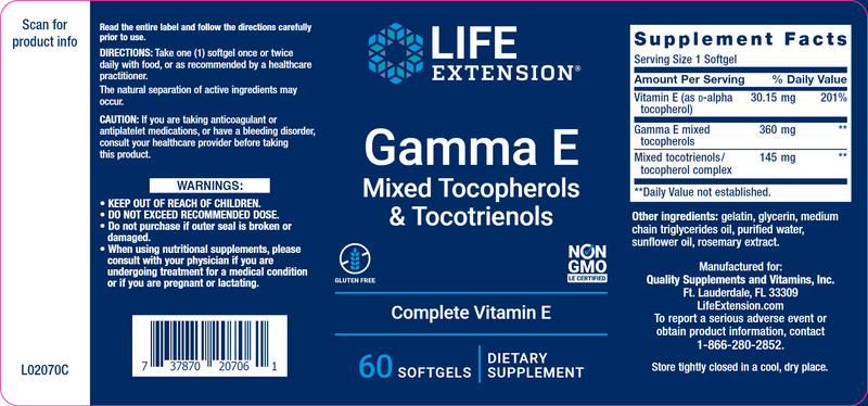 Gamma E Mixed Tocopherols & Tocotrienols (Life Extension) Label