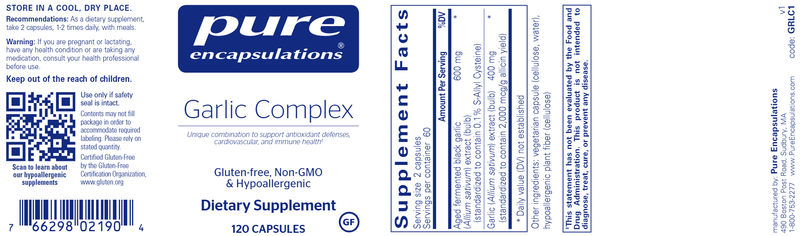 Garlic Complex (Pure Encapsulations) Label
