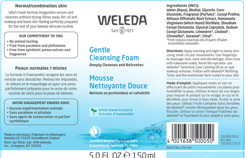 Gentle Cleansing Foam (Weleda Body Care) Label