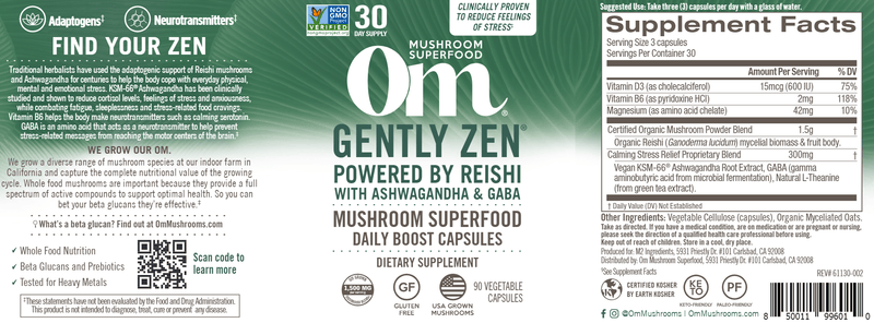 Gently Zen Mushroom Superfood (Om Mushrooms) label