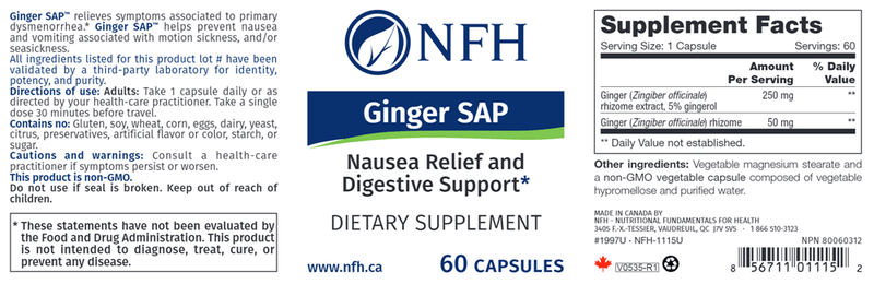 Ginger SAP (NFH Nutritional Fundamentals) Label