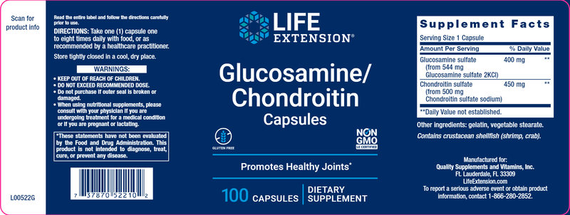 Glucosamine/Chondroitin Capsules (Life Extension) Label