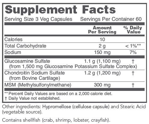 Glucosamine & Chondroitin w/ MSM (Protocol for Life Balance) 180ct Supplement Facts