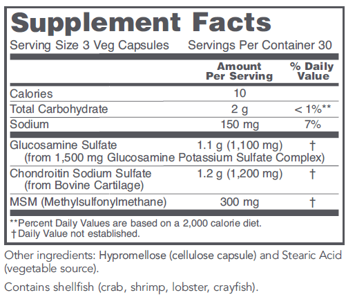 Glucosamine & Chondroitin w/ MSM (Protocol for Life Balance) 90ct Supplement Facts