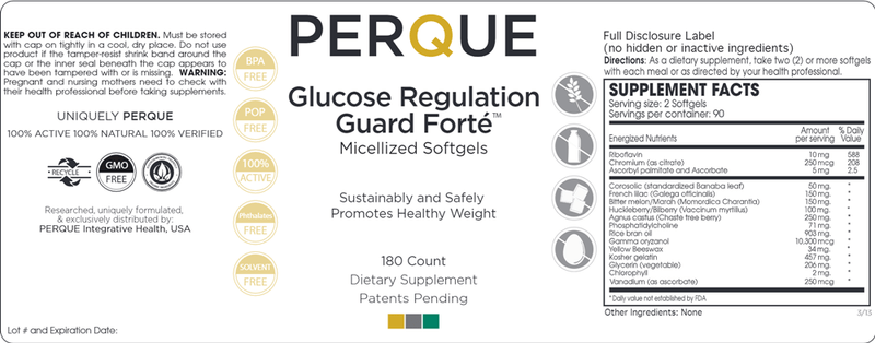 Glucose Regulation Guard Forte (Perque) 180ct Label